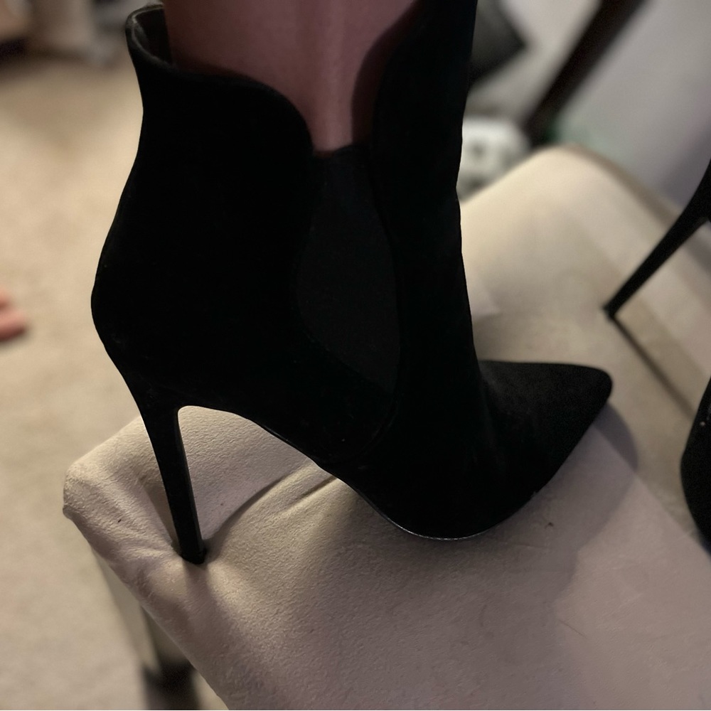 Black suede stiletto booties!  Venus brand size 8.5